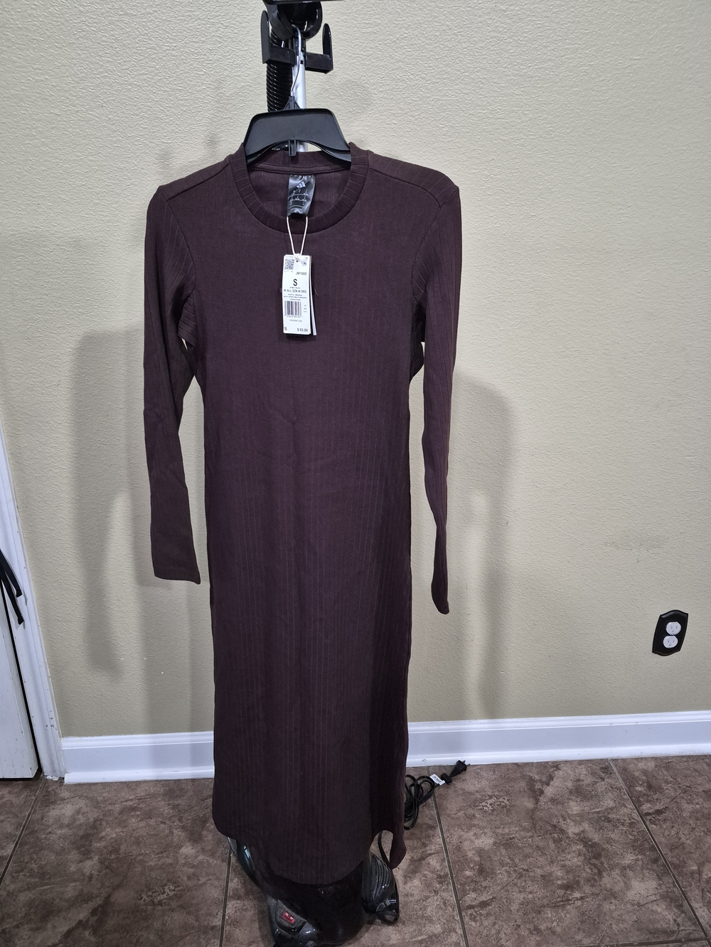Adidas Long Sleeve Ribbed Midi Dress in Brown JM1660 Size S